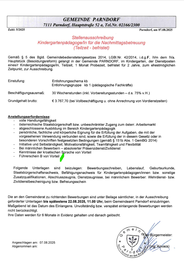 Stellenausschreibung Kindergarten