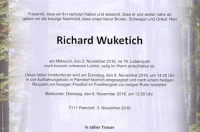 Wuketich Richard im 78. Lebensjahr