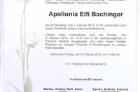 Bachinger Apollonia Elfi im 81. Lebensjahr