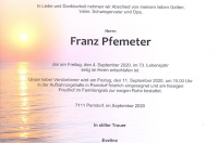 Pfemeter Franz im 73. Lebensjahr